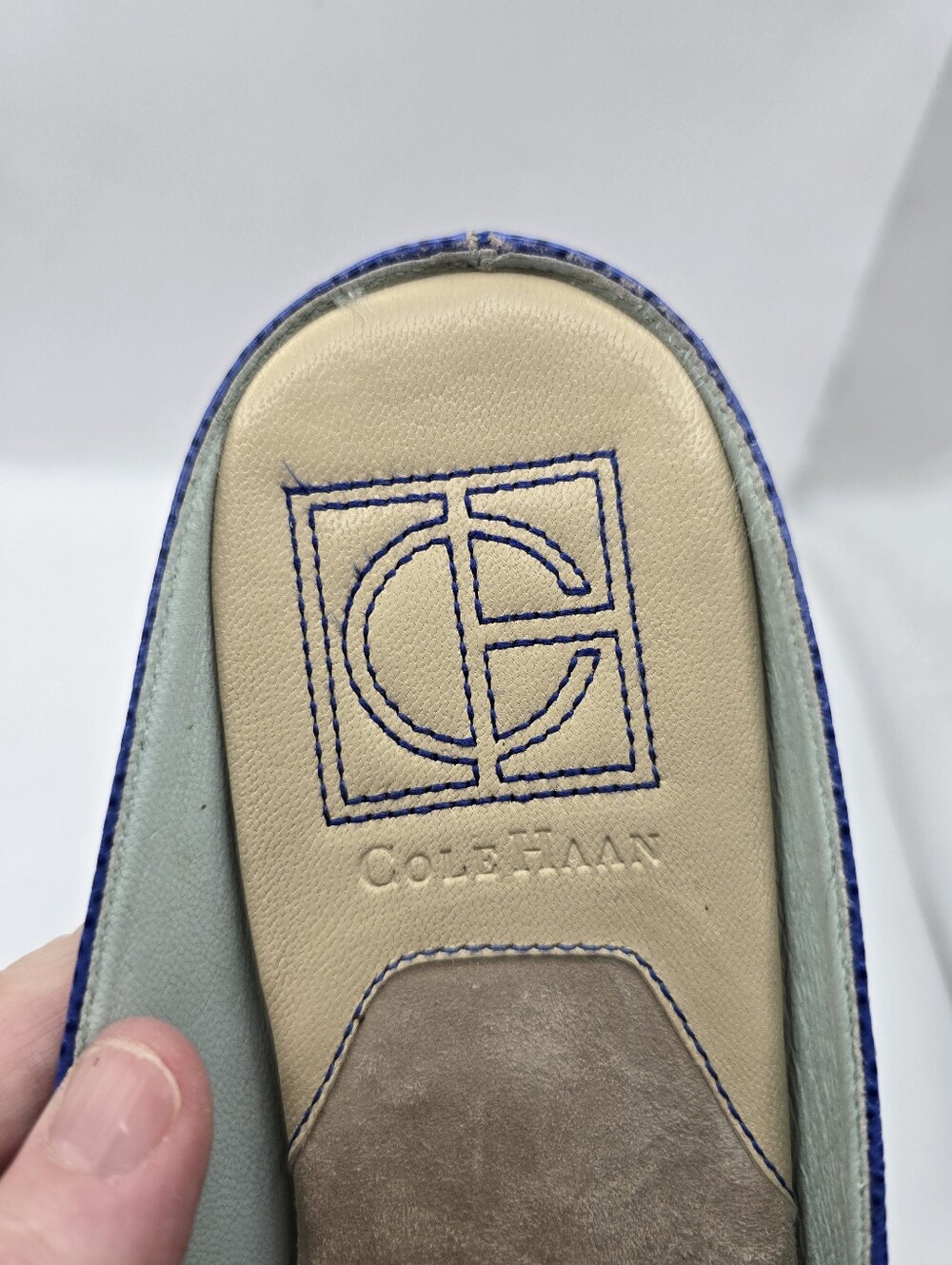Vtg Cole Haan Royal Blue Lizard Embossed Leather Slide Shoes. Ladies 7B - Picture 5 of 13